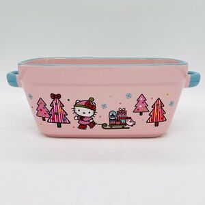 Hello Kitty Ceramic Christmas Loaf Pan Pink Blue NIB